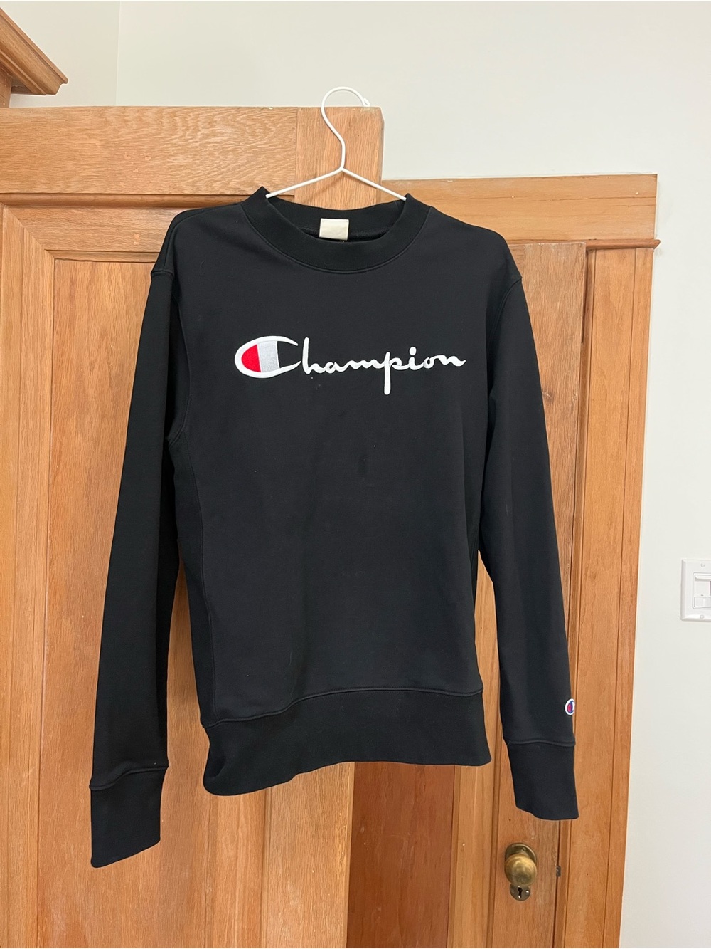 Champion Black Crewneck Sweatshirt with Red Tag